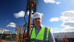 A geothermal energy project by Newcastle University, funded by the Dept of Energy and Climate Change. This project involves drilling 6,000 feet beneath Newcastle, on the site of the old Newcastle Brown Brewery. At this depth, the geothermally heated water  Stock Footage