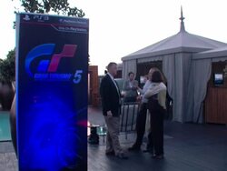 ATMOSPHERE: Signage at the Mercedes-Benz Exclusive Preview Of The 2011 SLS AMG In Grand Turismo 5 at Los Angeles CA. (Footage by WireImage Video/GettyImages) Stock Footage