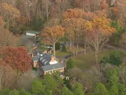 MS AERIAL Shot of Reynolda Mile Mansion / North Carolina, United States Stock Footage