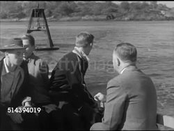 1952: PORTLAND HIGH SCHOOL WORKSHOP: VS Dr. James Flanagan talking to male Portland H.S. students on boat about bow buoy, channel markings in Portland Harbor (SOT). Maine, ME, Old Port district, outdoor lesson, field lesson, waterfront course Instructional Video