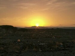 WS Landscape with sunset and plastic bag  / Djibouti Stock Footage
