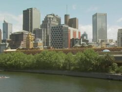 Downtown Melbourne and river, Australia Stock Footage