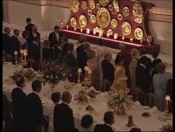 UK: EMPEROR AKIHITO &amp; EMPRESS MICHIKO ATTEND ROYAL BANQUET News Clip