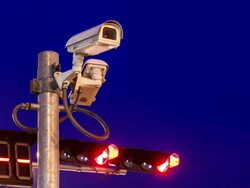 surveillance camera and traffic light Stock Footage
