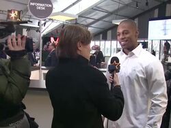Victor Cruz at Victor Cruz of the Super Bowl Champion New York Giants Kicks Off Mercedes-Benz Fashion Week 2012 on 02/08/2012 in New York Stock Footage