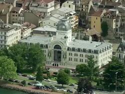 AERIAL View of Evian-les-Bains, Rhone Alpes, France Stock Footage
