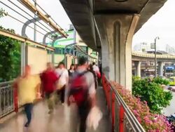 people on public skywalk, time lapse Stock Footage