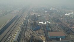 Aerial View of Coking Plant & Air Pollution In China Stock Footage
