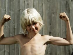 Boy with muscles (Shot on Red) Stock Footage