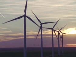 CU AERIAL Shot of wind turbine farm / Hooker, OK, USA Stock Footage