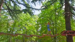 boy in the municipal rope park in summer Stock Footage