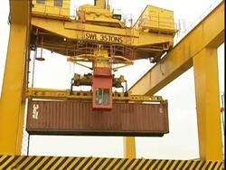 Crane swings APC container around and in to position, Container Terminal, Southampton, UK Stock Footage