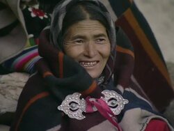 MS Himalayan womens and children in traditional costume  at ringmo monastery during Bon-Po religious festival / Himalayas, Upper Dolpo, Nepal   Stock Footage