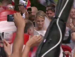 Princess Charlene of Monaco at the Monaco Royal Wedding: Saint Devote's Church Appearance at Monaco . (Footage by WireImage Video/Getty Images Entertainment Video) Stock Footage