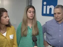 INTERVIEW - Gaby Kohn and her parents discuss how excited they are to be in the office together, the activities they did together today Stock Footage
