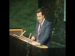 SYND 4 11 75 PLO SPOKESMAN FAROUK KADDOUMI ADDRESSING UN GENERAL ASSEMBLY IN NEW YORK News Clip
