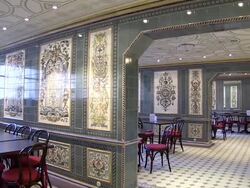 MS PAN Shot of Cafe at ceramics museum Villeroy and Boch / Mettlach, Saarland, Germany Stock Footage