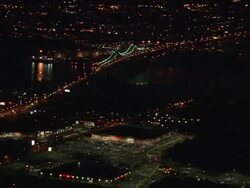 AERIAL WS Goethals Bridge illuminated at night / New York City, New York, USA Stock Footage