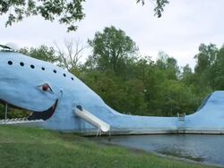 MS Shot of Blue Whale of Catoosa on Route 66 / Catoosa, Oklahoma, United States Stock Footage