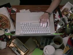 Dirty, cluttered desk of someone working overnight  DE  ED Stock Footage
