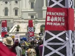 Protesters Listen to Speeches Against Fracking Stock Footage