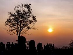 silhouette people on sunset view point Stock Footage