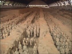 WA view of Terracotta Army inside of Museum of Qin, Xian, China Stock Footage