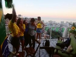 FIFA 2014 World Cup: Brazilians Watch The Brazil v Colombia Match In Contagalo Favela Stock Footage