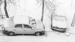Cars parked on the roadside in winter time. Stock Footage