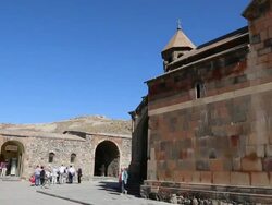 Khor Virap monastery, exterior view of the church of the Holy Mother of God, Saint Astvatsatsin Stock Footage