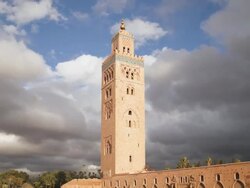 MS T/L  View of minaret of Koutoubia Mosque  / Marrakech, Morocco Stock Footage