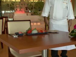 MS TD ZI Chef dropping dish and waiter dropping drinks on table / Phnom Penh, Cambodia Stock Footage
