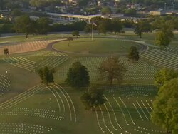 WS AERIAL View of American flag at Chattanooga National Cemetary / Chattanooga, Tennessee, United States  Stock Footage
