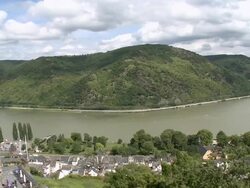 WS PAN View of Stahleck Castle near Bacharach / Rhine-Valley,  Rhineland-Palatinate, Germany Stock Footage