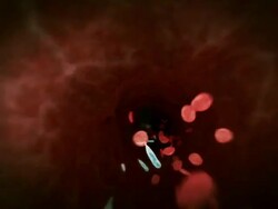 Medium Long Shot push-in - A mosquito sucks parasite larvae and eggs from blood in a computer-generated animation. Stock Footage