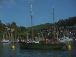 MS boat moored in Dartmouth and Kingswear yacht marina, Devon, England Stock Footage