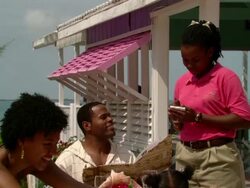 MS,  waitress taking order from family of four,  in outdoor restaurant,  Harbour Island,  Bahamas Stock Footage