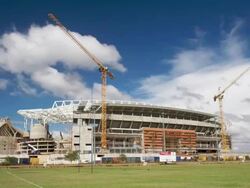 T/L The new FIFA 2010 Peter Mokaba stadium in Polokwane, South Africa Stock Footage