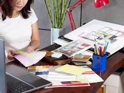 Interior designer working Stock Footage