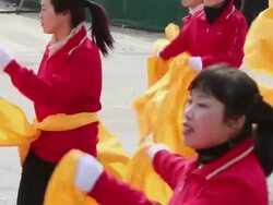 MS Villagers performing yangko dance in traditional festive folk celebration or carnival during chinese spring festival  AUDIO  / xi'an, shaanxi, china Stock Footage