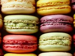 CU TD Colorful macaroon placed in row / Seoul, South Korea Stock Footage