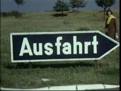GERMAN Autobahn 1950s exit and entrance to autobahn with schoolboy humour. Stock Footage