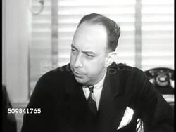 1946: WASHINGTON, D.C: Wilson Wyatt walking into National Housing Agency building. Talking w/ Detroit Mayor Edward Jeffries about building new codes. In meeting w/ AFL-CIO reps William Nicholas, Harry Bates on Labor problems, asking for more workers. Instructional Video