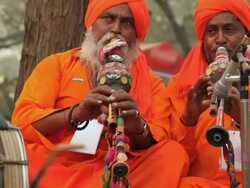 Musician playing folk music in Suraj Kund mela, Faridabad, Haryana, India Stock Footage