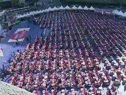 MS T/L Shot of Kimchi ( traditional fermented Korean side dish) making festival at Seoul city hall square / Seoul, South Korea Stock Footage
