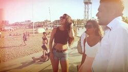 Friends at the Barceloneta beach Stock Footage