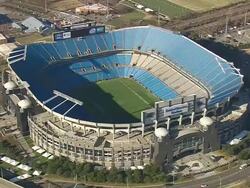 MS AERIAL Shot of empty Bank of America stadium / North Carolina, United States Stock Footage