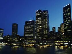 Skyline of the Sydney CBD and Circular Quay Ferry Terminal T/L Day to Night, Sydney, New South Wales, Australia Stock Footage