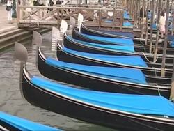 Gondolas parked in San Mark Square - Venice Stock Footage