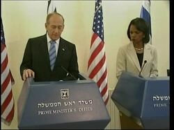 WRAP Joint news conference with Rice and Olmert, adds talks News Clip